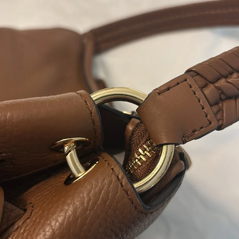 MICHAEL Michael Kors pebbled Leather Large Hobo Shoulder Bag brown gold accents - Picture 10 of 14